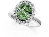 White gold Fancy Green Oval  Halo Diamond Solitaire with Pavé Band and Four-Prong Setting_139