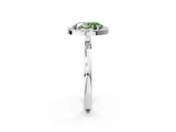 White gold Fancy Green Oval  Halo Diamond Solitaire with Pavé Band and Four-Prong Setting_142