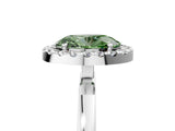 White gold Fancy Green Oval  Halo Diamond Solitaire with Pavé Band and Four-Prong Setting_145