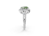 White gold Fancy Green Oval  Halo Diamond Split Shank Ring with Milgrain Detail_51