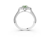 White gold Fancy Green Oval  Halo Milgrain Pave Diamond Ring with Four-Prong Setting 3