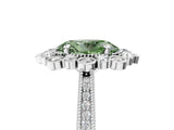 White gold Fancy Green Oval  Halo Milgrain Pave Diamond Ring with Four-Prong Setting 5