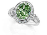 White gold Fancy Green Oval  Halo Milgrain Solitaire with Bezel Set Side Stones and Pave Band_33