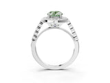 White gold Fancy Green Oval  Halo Milgrain Solitaire with Bezel Set Side Stones and Pave Band_35