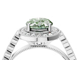 White gold Fancy Green Oval  Halo Milgrain Solitaire with Bezel Set Side Stones and Pave Band_36