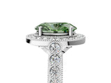 White gold Fancy Green Oval  Halo Milgrain Solitaire with Bezel Set Side Stones and Pave Band_37