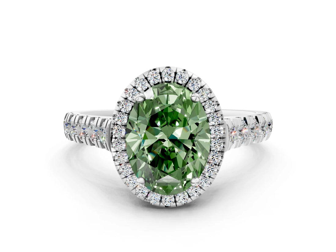 White gold Fancy Green Oval  Halo Pavé Diamond Engagement Ring with Four-Prong Setting_26