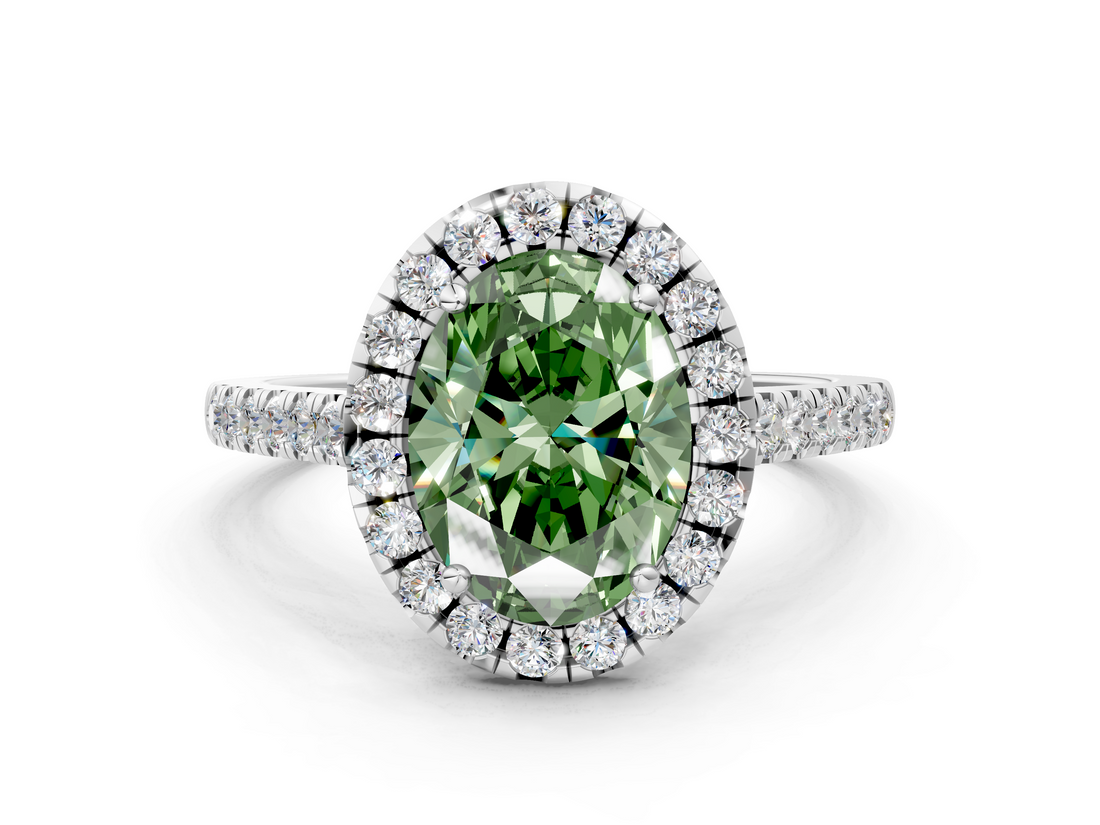 White gold Fancy Green Oval  Halo Pavé Diamond Engagement Ring with Four-Prong Setting_3