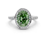 White gold Fancy Green Oval  Halo Pave Band Solitaire Ring with Prong Setting_65
