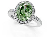 White gold Fancy Green Oval  Halo Pave Band Solitaire Ring with Prong Setting_66