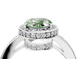 White gold Fancy Green Oval  Halo Pave Band Solitaire Ring with Prong Setting_70