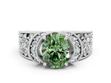 White gold Fancy Green Oval  Halo Pave Diamond Engagement Ring with Milgrain Detailing_49