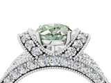 White gold Fancy Green Oval  Halo Pave Diamond Engagement Ring with Milgrain Detailing_53
