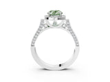 White gold Fancy Green Oval  Halo Pave Split Shank Prong Setting Ring_96