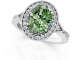 White gold Fancy Green Oval  Halo Round Diamond Milgrain Pave Engagement Ring_12
