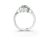 White gold Fancy Green Oval  Halo Round Diamond Milgrain Pave Engagement Ring_12