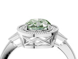 White gold Fancy Green Oval  Halo Round Diamond Milgrain Pave Engagement Ring_4
