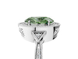 White gold Fancy Green Oval  Halo Round Diamond Milgrain Pave Engagement Ring_5