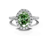 White gold Fancy Green Oval  Halo Round Diamond Pavé Band Four-Prong Ring_3