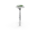 White gold Fancy Green Oval  Halo Round Diamond Pavé Band Four-Prong Ring_5