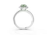 White gold Fancy Green Oval  Halo Round Diamond Pavé Band Four-Prong Ring_6