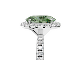White gold Fancy Green Oval  Halo Round Diamond Pavé Band Four-Prong Ring_8