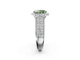 White gold Fancy Green Oval  Halo Round Diamond Pave Band with Prong Setting 2