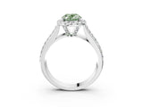 White gold Fancy Green Oval  Halo Round Diamond Pave Band with Prong Setting 3