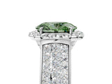 White gold Fancy Green Oval  Halo Round Diamond Pave Band with Prong Setting 5