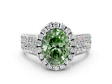 White gold Fancy Green Oval  Halo Round Diamond Pave Band with Prong Setting_12