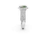 White gold Fancy Green Oval  Halo Round Diamond Pave Band with Prong Setting_14