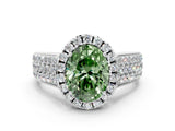 White gold Fancy Green Oval  Halo Round Diamond Pave Band with Prong Setting_24
