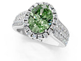 White gold Fancy Green Oval  Halo Round Diamond Pave Band with Prong Setting_25