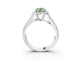 White gold Fancy Green Oval  Halo Round Diamond Pave Band with Prong Setting_27