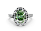 White gold Fancy Green Oval  Halo Solitaire Diamond Ring with Pave Band and Bezel Setting_49