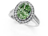 White gold Fancy Green Oval  Halo Solitaire Diamond Ring with Pave Band and Bezel Setting_50