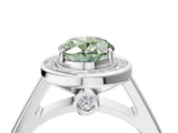 White gold Fancy Green Oval  Halo Solitaire Diamond Ring with Pave Band and Bezel Setting_53