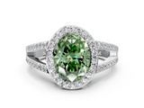 White gold Fancy Green Oval  Halo Split Shank Diamond Ring with Four-Prong Setting_50