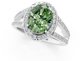White gold Fancy Green Oval  Halo Split Shank Diamond Ring with Four-Prong Setting_56