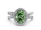 White gold Fancy Green Oval  Halo Split Shank Diamond Ring with Pavé Setting_38