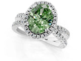 White gold Fancy Green Oval  Halo Split Shank Diamond Ring with Pavé Setting_39
