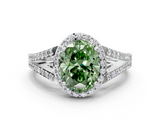 White gold Fancy Green Oval  Halo Split Shank Diamond Ring with Prong Setting_20