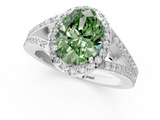 White gold Fancy Green Oval  Halo Split Shank Diamond Ring with Prong Setting_21
