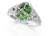 White gold Fancy Green Oval  Halo Split Shank Pave Diamond Ring with Four-Prong Setting_50