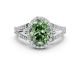 White gold Fancy Green Oval  Halo Split Shank Pave Diamond Ring with Four-Prong Setting_50