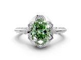 White gold Fancy Green Oval  Halo Split Shank Pave Diamond Ring with Petal Prong Setting_32