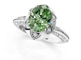 White gold Fancy Green Oval  Halo Split Shank Pave Diamond Ring with Petal Prong Setting_33
