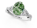 White gold Fancy Green Oval  Halo Twist Band Solitaire Prong Setting Ring_95