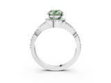 White gold Fancy Green Oval  Halo Twist Band Solitaire Prong Setting Ring_97