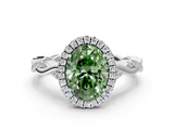 White gold Fancy Green Oval  Halo Twist Band Solitaire Ring_20